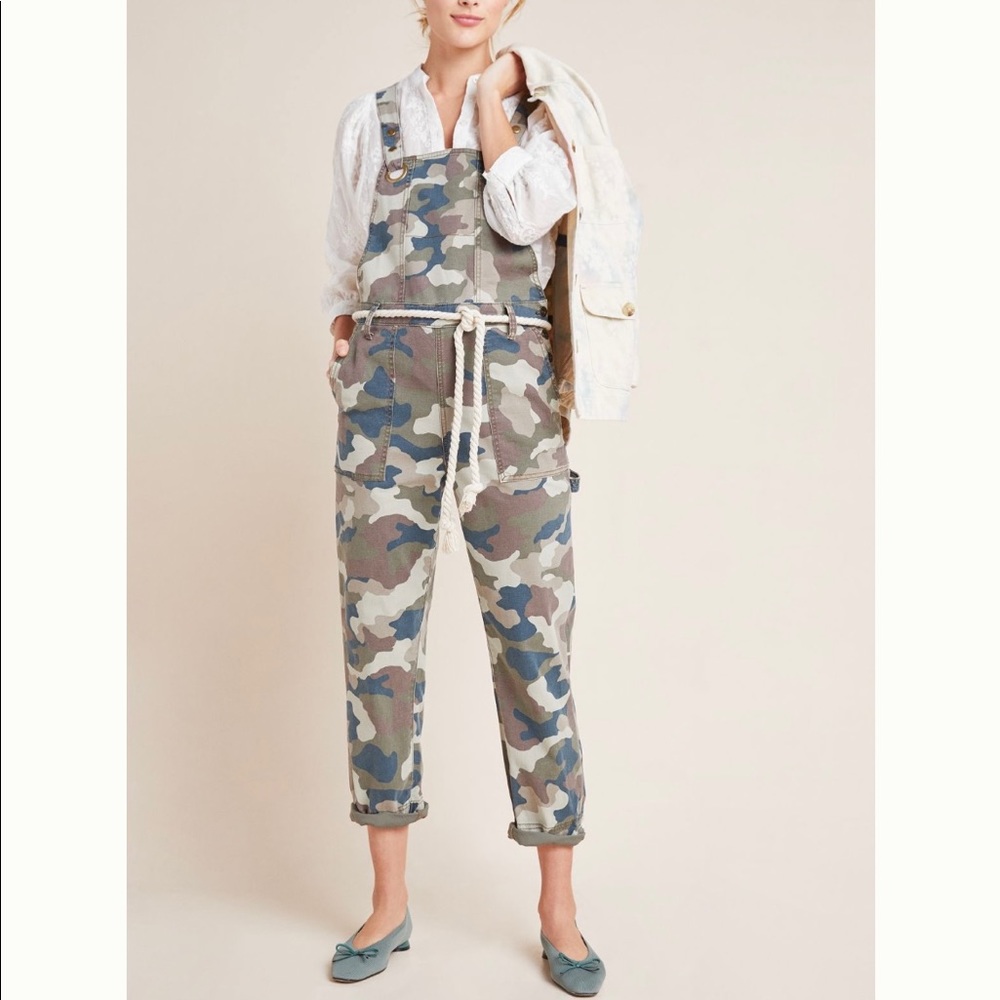 Carter for Anthropologie utility camo overalls